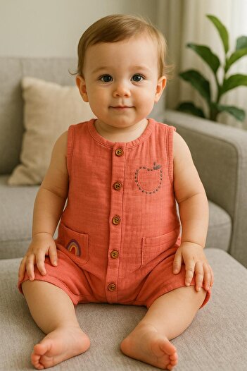 Esterella Cotton Muslin Baby Romper/ Button Closure Baby Romper/100% Cotton Muslin Romper