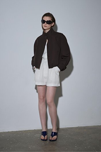 Suud Collection Brown Khole Stand Collar Puffer Jacket