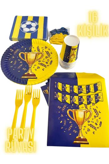 partyrüyası Yellow Navy Blue Mug Themed Birthday Set for 16 People