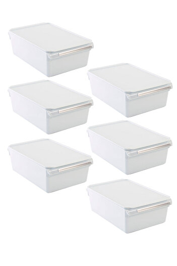 Prima Nova Δοχείο αποθήκευσης με καπάκι Ψυγείο Organizer Inside Cabinet Organizer Storage Container 325*205*100 mm Λευκό 6 τεμάχια