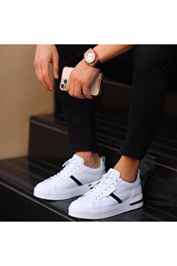SailLakers - White Leather Lace-Up Men's Casual Shoes 101-8063-H1280E