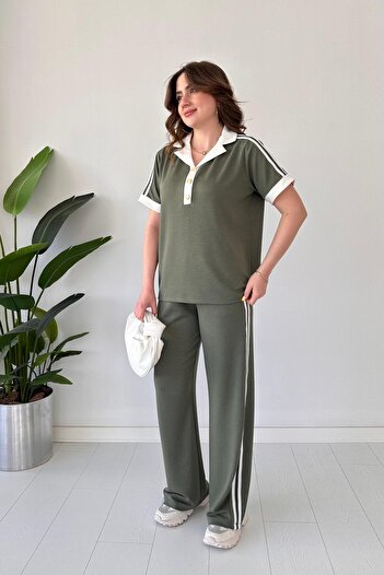 MaziButik Collared Three Button Modal Suit Khaki