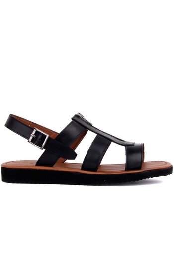 SailLakers - Black Leather Men's Sandals 107-633-547Eva