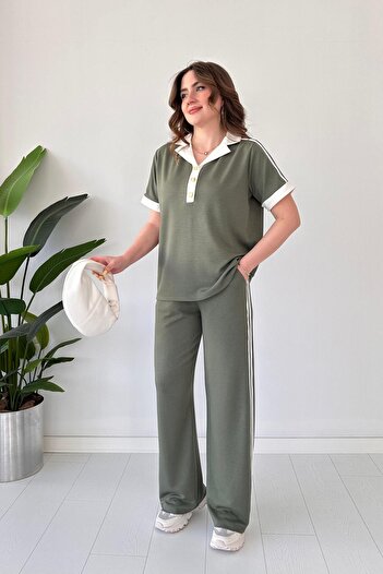 MaziButik Collared Three Button Modal Suit Khaki