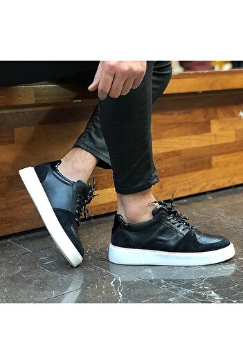 SailLakers - Black Leather, Suede Lace-Up Men's Casual Shoes 101-7027-He1065