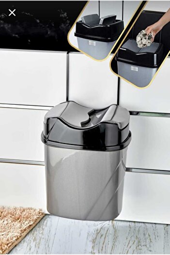 METALAY Kitchen Trash Can Black - Hanging Trash Can 5.5 L