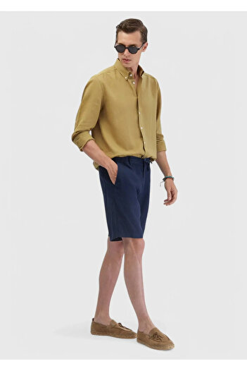 Ramsey Oil Green Plain Casual Fit Woven Casual Cotton Blend Shirt