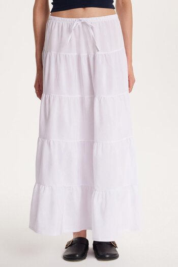 Tudors Women's Standard Fit Elastic Waist Tie White Skirt