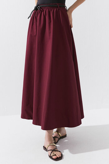 Hooopstore Elastic Waist Cotton Burgundy Skirt
