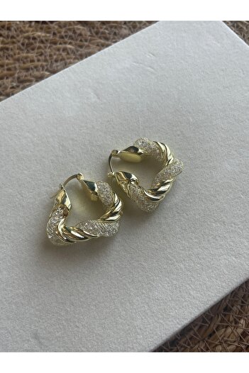 Onsiletişim Lotusbybuket Gold Steel Zircon Stone Special Design Plated Earrings