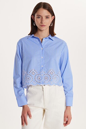 Tudors Kadın Slim Fit Dar Kesim Desenli Uzun Kollu Klasik Yaka Gömlek