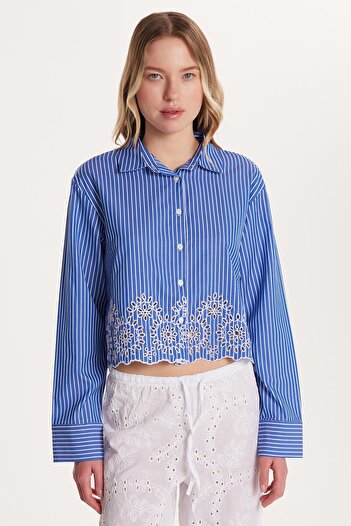 Tudors Kadın Slim Fit Dar Kesim Desenli Uzun Kollu Klasik Yaka Gömlek