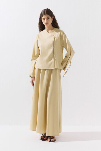 Hooopstore Birit Detailed Lyocell Linen Sand Beige Kimono