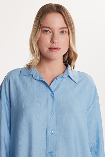 Tudors Women's Regular Fit Long Sleeve Blue Shirt with Back Tie Detail