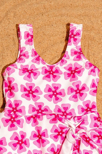 Beniizle Floral Patterned Girl's Swimsuit with Skirt
