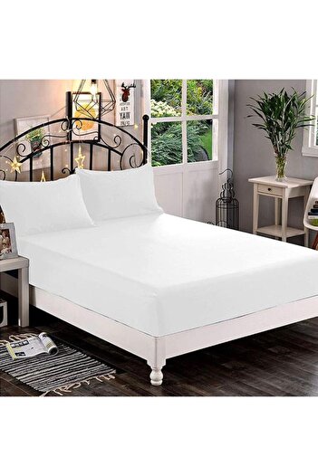 Kotonia Home Hotel elastic bed cover, 100% cotton, Damask DeLux Satin, white, 160×200+35 cm