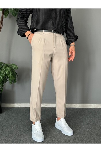 THEMANN Belted Douple Leg Pleated Stone Italian Pants