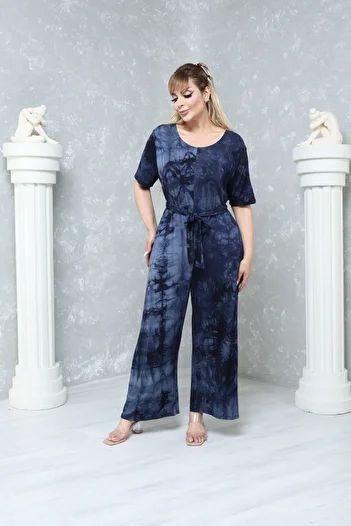 MJORA Large Size Comfortable Patterned Viscose Knitted Jumpsuit