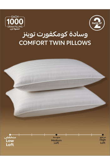 Donetella Striped Pillows – Set of 2, 1000 Gm Each, 50x75 cm, Soft Microfiber, Anti-Allergy, White