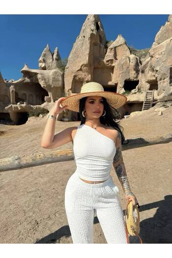 Butik Beyza One Shoulder Blouse Trousers Double Set