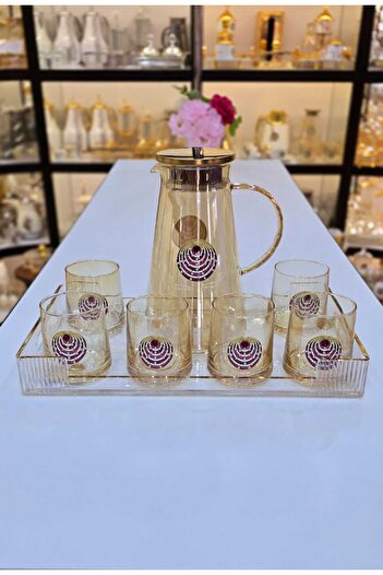 D&H Damanhoor Luxury Glass Jug Set With 6 Glasses And Acrylic Tray