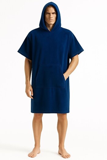 S&R Adult Surf Poncho 100% Cotton Hooded Navy Blue with Pocket