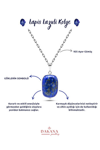 DAKANA JEWELLERY Sertifikalı Oval Kesim Lapis Lazuli Doğal Taş Gümüş Kolye