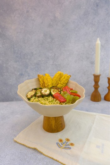 justwood Pearly Wooden Leg Beige 24 cm Melamine Serving Plate, Pit Presentation Plate, Presentation Plate, Bowl
