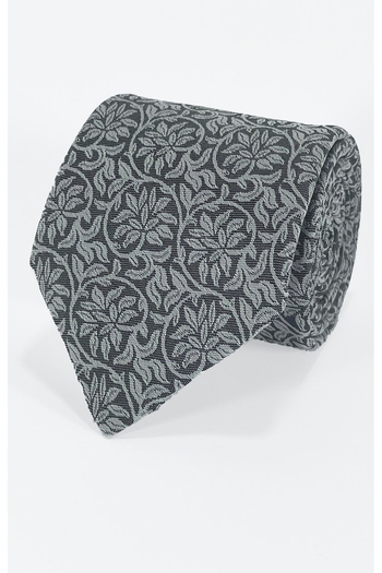 BLC Basic Line Co. Silver Gray Floral Patterned Tie and Pocket Square Set – 7 cm