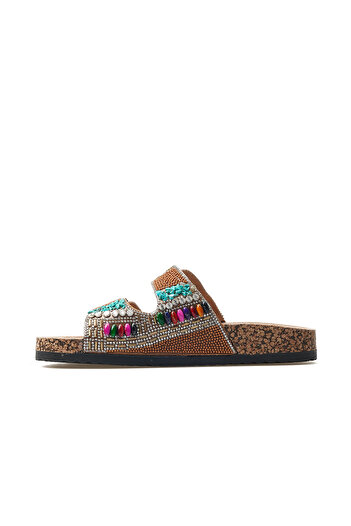 Guja Women's Stone Detailed Buckle Daily Slippers 25Y 25Y102-2 Z Camel