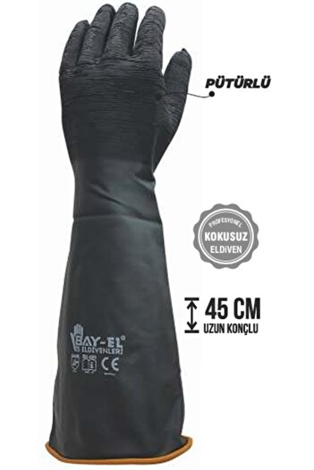 Baytec Rubber Acid Glove Dayanikli Long Conch Tirtikli 45 cm