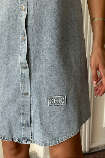 macharel jeans Çıtçıtlı Denim Kot Elbise