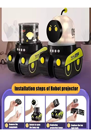 İMEXTECH Bilişim Burada Tank Robot 6 Film Projeksiyon Lamba Bluetooth Hoparlör Gece Lambası