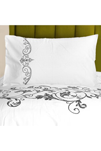 Ferrucci Frochi White Silver Embroidered Duvet Set King, Double, 7 Piece Set