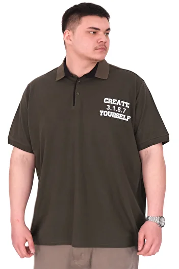 ModeXL Mode XL Large Size Men's T-Shirt Polo Collar Yourself U25310 Khaki