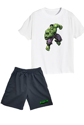 makiteks Set of 2 Printed Boys Cotton Shorts Tshirt Suit Hulk 5 6 7 8 9 10 11 12 13 14 Years T-Shirt