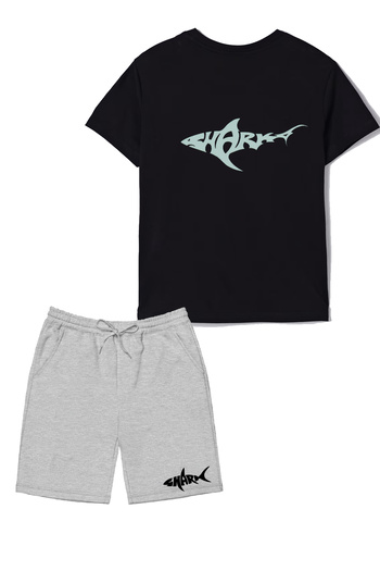makiteks Set of 2 Printed Boys Cotton Shorts Tshirt Suit Shark 5 6 7 8 9 10 11 12 13 14 Years T-Shirt