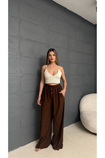 Bak'ap Wide Leg Summer Trousers with Lacing Detail