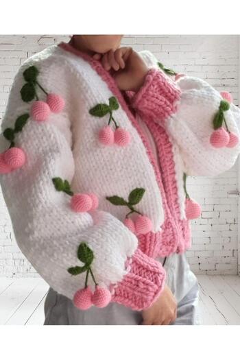 Charme Elegant Hand Knitted Cherry Cardigan