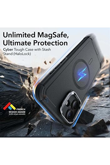 ESR IPhone 16 Case - ESR Cyber Armor Kickstand - Black