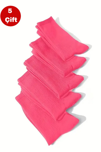Esinti 5 Pairs Women's Socks Plain Pink Socket Socks Unisex Tennis Sports Socks