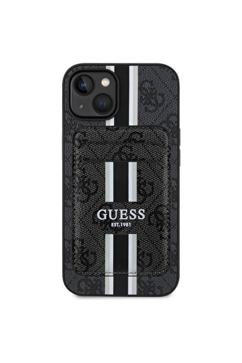 Guess Case for iPhone 15 - Guess Cardslot 4G Stripes MagSafe (GUBPHCP15SP4RPSK) - Black