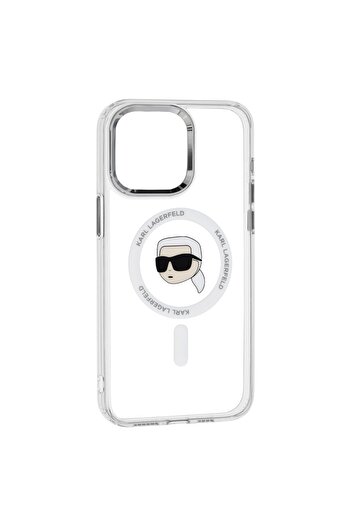 Karl Lagerfeld Case for iPhone 15 Pro - Karl Lagerfeld IML MagSafe (KLHMP15LHLSKIH) - White Metal Karl`s Head