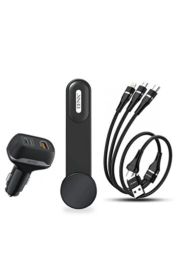 Denx Magnetic phone stand with MagSafe charging support + 38W car charger + 3-in-2 charging cable with 3 heads