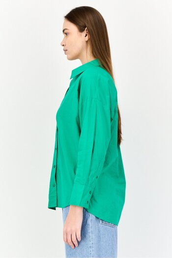 Bebe Women Regular Fit Plain Long Sleeves Casual Shirt, Green