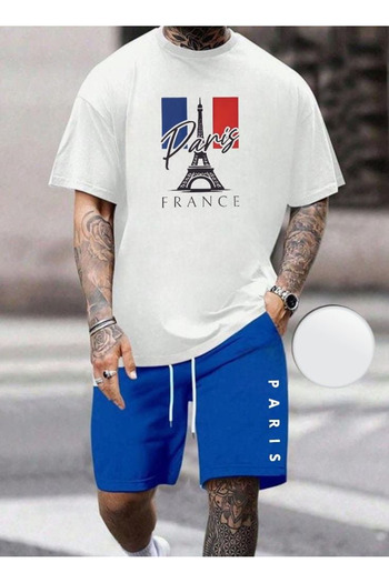 PENTHİLUS - Paris Print Summer Short Sleeve Round Neck T-Shirt and Shorts
