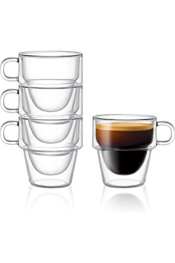 KRASINO Set of 6 Altmore Americano coffee mugs, borosilicate glass, double walls, 350 ml