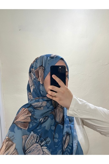 BOUTİCON Scented Floral Patterned Blue Soft Cotton Shawl 75X180
