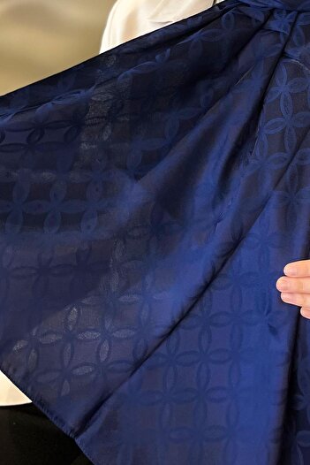 Sultan Eşarp Sultan Jacquard Shawl - Flower Pattern - Slj001-08 - Midnight Blue