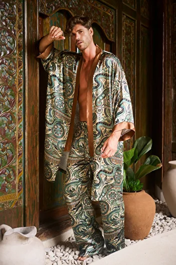 Dear Deer Emerald Mirage Luxury Kimono & Pants Set